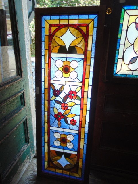 Antique Salvaged Floral Stained Glass Window 