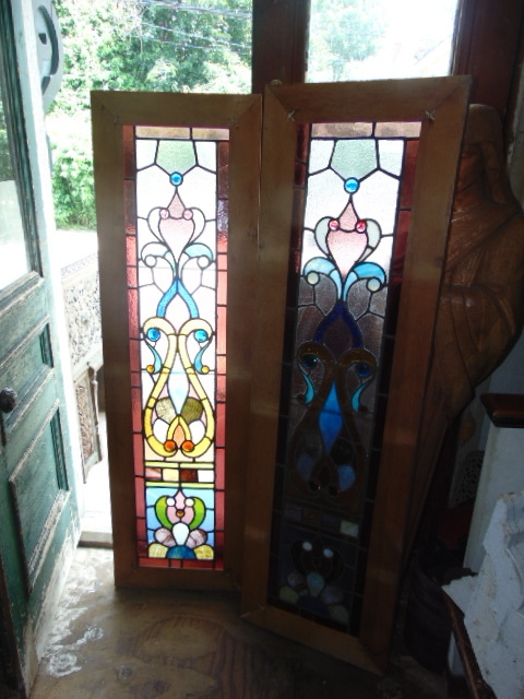 Antique Salvage Stained Glass Sidelights