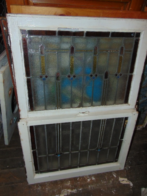 Antique Salvage English Style Stained Glass Window