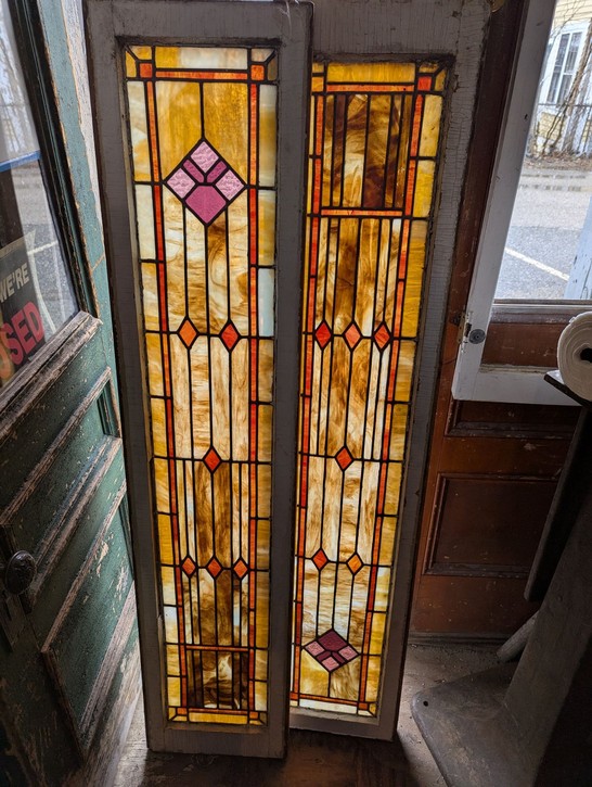 Antique Salvaged Stained Glass Cabinet Doors