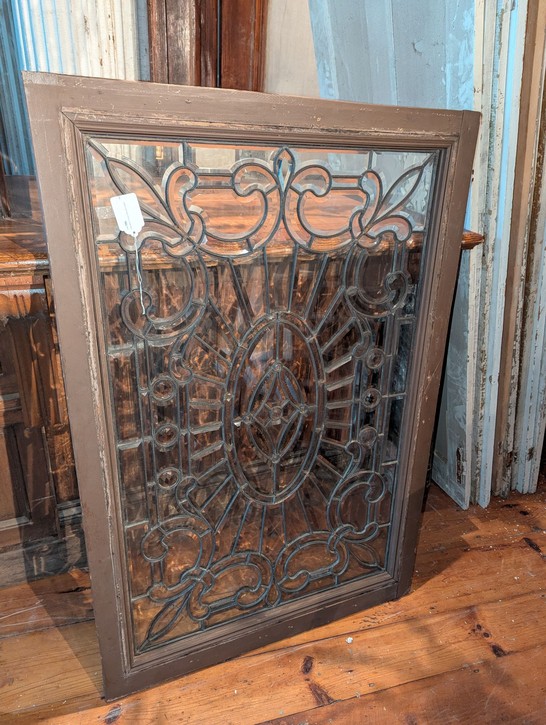 Matching Pair Antique Stained Glass Floral
