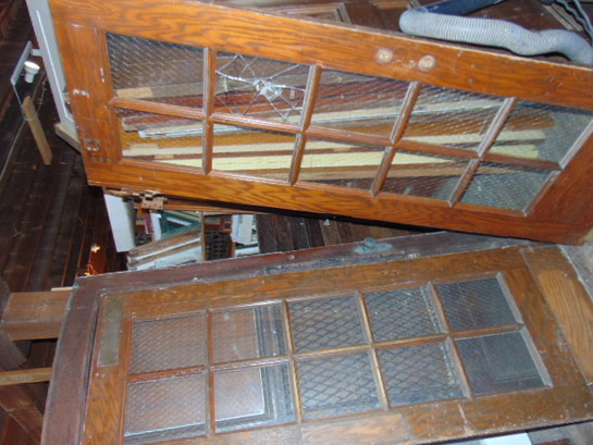 Antique Salvaged Frosted Glass Door