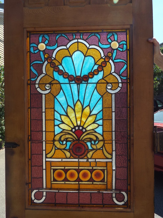Antique Salvaged Stained Glass Door