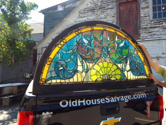 Antique Floral Half Round Stained Glass Rich Colors