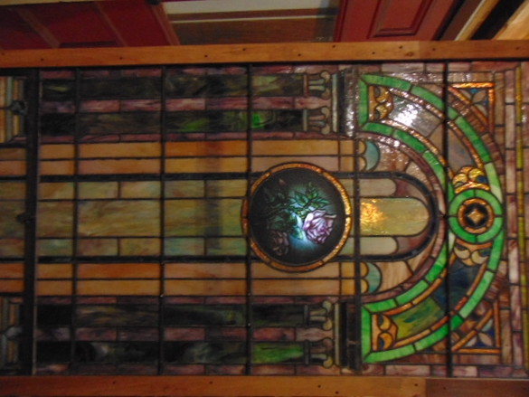 Antique Stained Glass Rose Panel Window Backlit