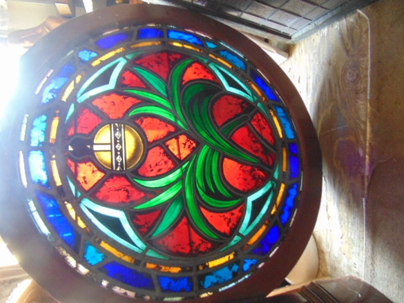 Antique Stained Glass Round Window Backlit