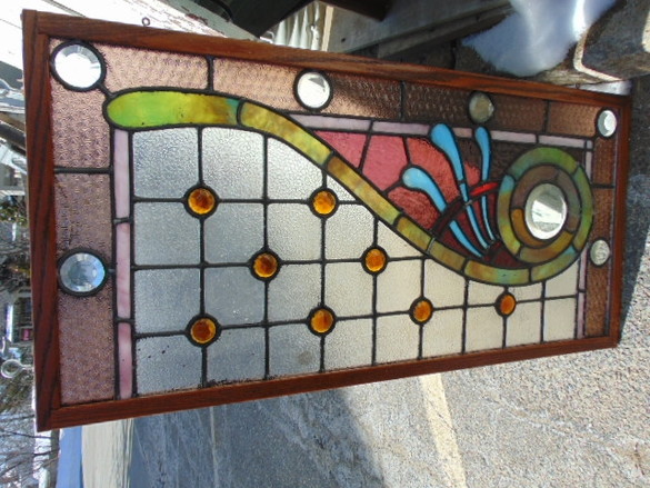 Matching Pair Antique Stained Glass Floral